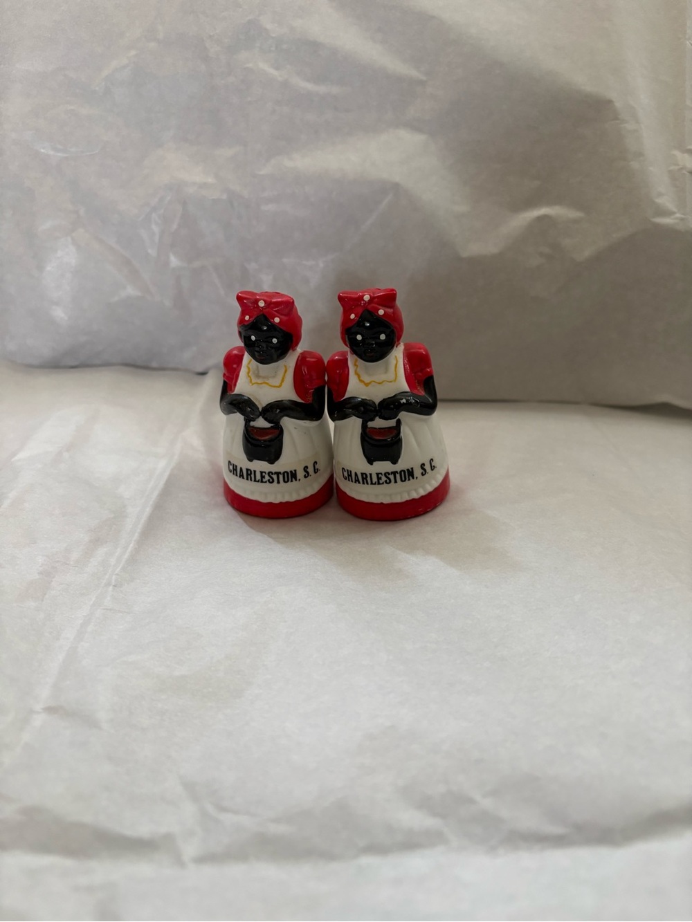 Vintage Charleston SC Red & White Ceramic Salt and Pepper Shakers - Pair